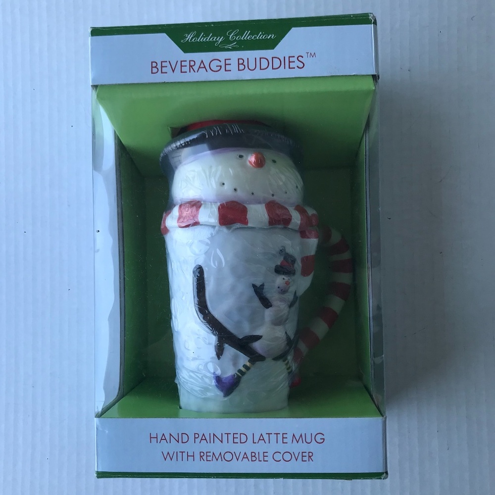 Sakura Beverage Buddies Hand Painted Snowman Latte Mug W/ Removable Cove…